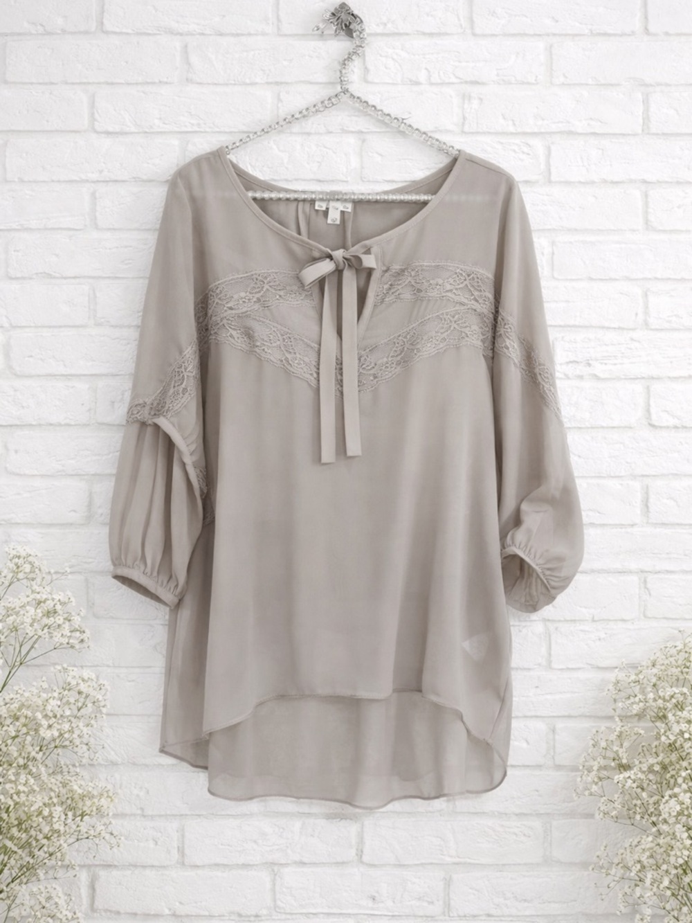 Gentle Fawn Gray Lace Trim Peasant Blouse
